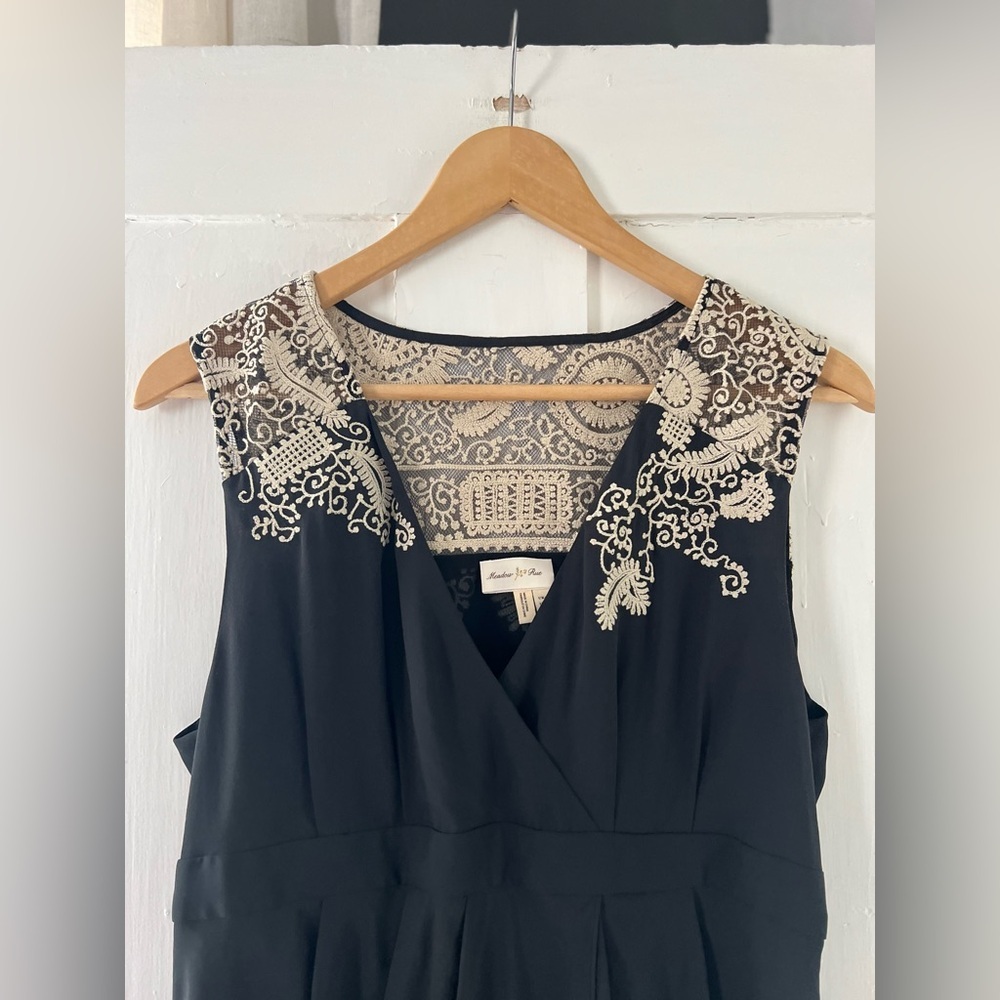 Meadow Rue Anthropologie Tan Black Faux Wrap Cocktail Evening Dress Size 8 - Picture 2 of 7